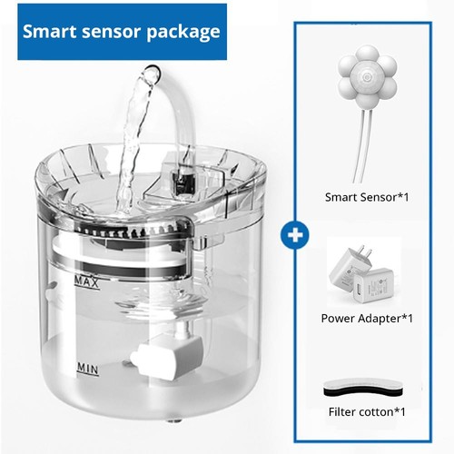 Fluffee Trinkbrunnen für Haustiere, Smart Sensor-Version, 2 Wasserdurchflussmodi, 2 l Fassungsvermögen, geräuscharm, Wasserhahnform – EU-Stecker