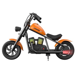 HYPER GOGO Cruiser 12 Plus Electric Motorcycle for Kids 24V 5.2Ah Battery 160W Motor 16km/h Speed 12″ x 3″ Tires, 12km Max Range  with Odometer, Ambient Lights, Simulated Smoke, Bluetooth Speaker – Orange