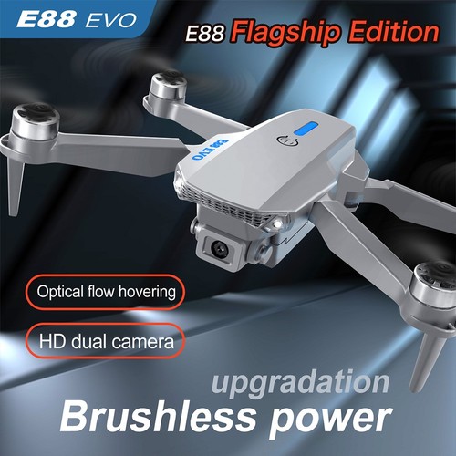 E88 EVO Bürstenloser Motordrohne mit zwei Kameras, 2,4 GHz, 2,4 G WLAN, optische Flusspositionierung, 2 Batterien, Grau