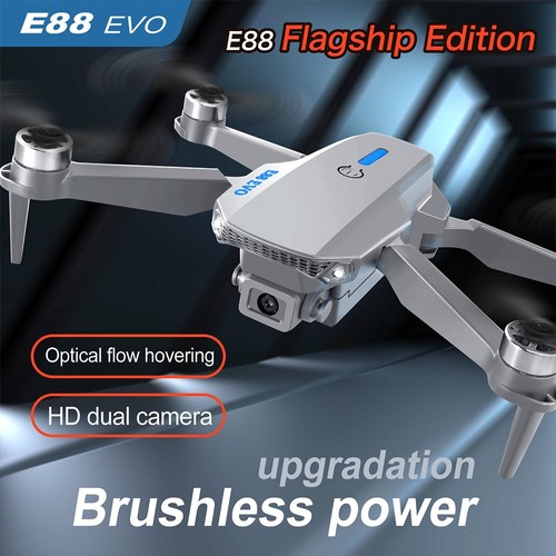 E88 EVO Bürstenlose Motordrohne mit zwei Kameras, 2,4 GHz, 2,4 G WLAN, optische Flusspositionierung, 1 Akku, Grau