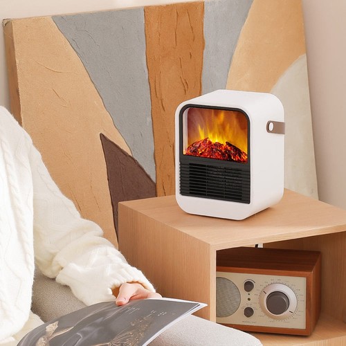 N7 Kleiner Desktop-3D-simulierter Holzkohleheizer mit Griff, 2-Gang-Thermostat – EU-Stecker