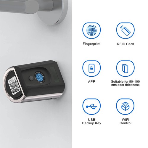 WE.LOCK TouchEBL41 Fingerabdruck-Smart-Türschloss, RFID-Karte, 100 Fingerabdruckkapazität, App-Steuerung, IP65 wasserdicht – EU