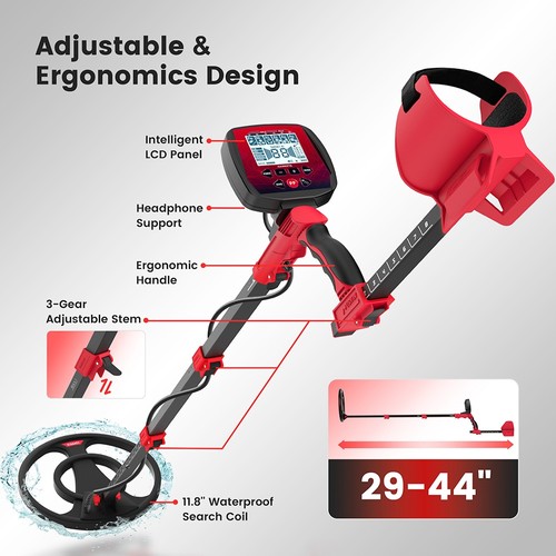 KAIWEETS KGM01 Metalldetektor, 6 Erkennungsmodi, 5-stufige Empfindlichkeit, LCD-Display, IP68 wasserdicht, mit Kopfhörer, Schaufel, Tasche