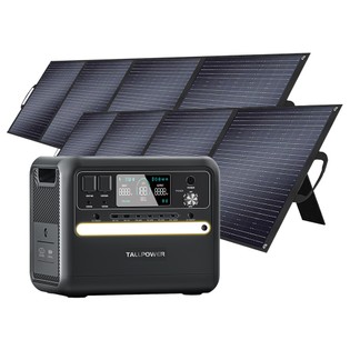 TALLPOWER V2400 Portable Power Station + 2 x TALLPOWER TP200 200W Foldable Solar Panel, 2160Wh LiFePo4 Solar Generator, 2400W AC Output, Adjustable Input Power, PD 100W USB-C, UPS Function, LED Light, 13 Outputs – Black