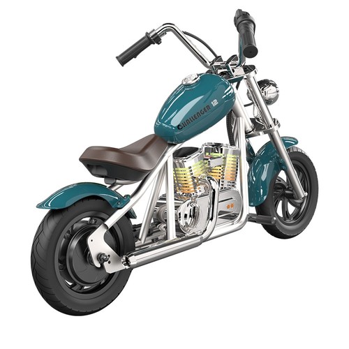 HYPER GOGO Challenger 12 Plus mit App, Elektro-Motorrad für Kinder, 12 Zoll Luftreifen, Bluetooth-Lautsprecher, Nebel – Blau