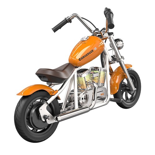 HYPER GOGO Challenger 12 Plus mit App, Elektro-Motorrad für Kinder, 12 Zoll Luftreifen, Bluetooth-Lautsprecher, Nebel – Orange