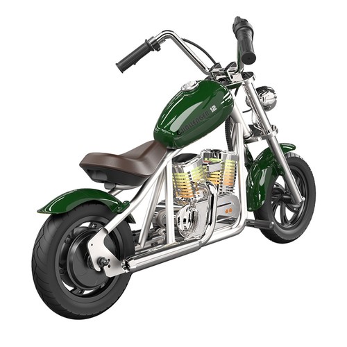 HYPER GOGO Challenger 12 Plus mit App, Elektro-Motorrad für Kinder, 12 Zoll Luftreifen, Bluetooth-Lautsprecher, Nebel – Grün