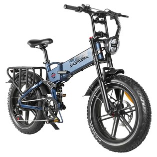 SAMEBIKE RS-A02 Electric Bike, Folding Off Road E-bike, 20*4.0 inch Fat Tire 48V 17Ah Battery 1200W Motor 45km/h Max Speed 120km Max Range Shimano 7 Speed Hydraulic Disc Brakes - Blue