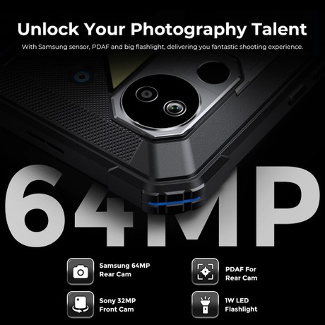 FOSSiBOT DT2 Rugged Tablet, Android 13, 4G Dual SIM, 10.4'' 1200x2000 IPS Display, MTK Helio G99 Octa Core 2.0GHz, 12GB RAM 256GB ROM, WiFi6 Bluetooth5.0, 64MP+32MP Camera, 22000mAh 66W Fast Charge, LED Flasher, Water/Dust/Shock-proof, Face ID - Grey