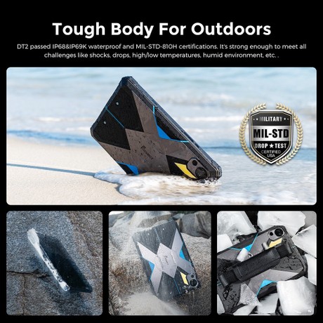 FOSSiBOT DT2 Rugged Tablet, Android 13, 4G Dual SIM, 10.4'' 1200x2000 IPS Display, MTK Helio G99 Octa Core 2.0GHz, 12GB RAM 256GB ROM, WiFi6 Bluetooth5.0, 64MP+32MP Camera, 22000mAh 66W Fast Charge, LED Flasher, Water/Dust/Shock-proof, Face ID - Grey
