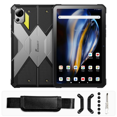 FOSSiBOT DT2 Rugged Tablet, Android 13, 4G Dual SIM, 10.4'' 1200x2000 IPS Display, MTK Helio G99 Octa Core 2.0GHz, 12GB RAM 256GB ROM, WiFi6 Bluetooth5.0, 64MP+32MP Camera, 22000mAh 66W Fast Charge, LED Flasher, Water/Dust/Shock-proof, Face ID - Grey