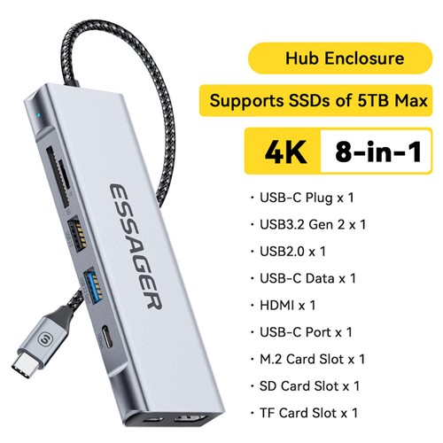 Auanoz 8-Port USB 2.0 Hub, Micro SD/SD Card Reader,USB Hub With 1cm Extended Cable For Macbook Mac Pro Mac Mini