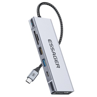 ESSAGER 8-in-1 USB Hub with SSD Storage, USB Type-C to HDMI, 4K HD Display, 10Gpbs Transmission Speed, 1*USB3.2 1*USB2.0 1*SD Card Slot 1*TF Card Slot, Compatible Laptop Dock Station for MacBook Pro, MacBook Air, Support Windows, Linux, iPad OS
