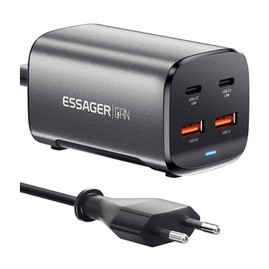 ESSAGER 67W GaN Desktop Charger 2 USB-A + 2 Type-C PD 3.0 QC 3.0 Fast Charging Intelligent Charging Protection for MacBook Samsung iPhone 15 Laptop - EU Plug