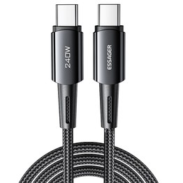 ESSAGER 240W 5A Fast Charging Data Cable Type-C to Type-C 480Mbps Transfer Rate for Macbook iPad Huawei Samsung Xiaomi Redmi Mobile Phones 1m Cable