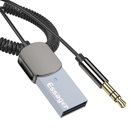 ESSAGER Bluetooth 5.0 Aux Adapter-mottagare, USB till 3,5 mm-uttag, för trådlös ljudöverföring i bil