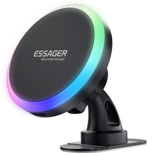 ESSAGER 15W RGB Magnetic Wireless Charger Car Holder, for iPhone 15 14 Pro Max Samsung Xiaomi Smartphone