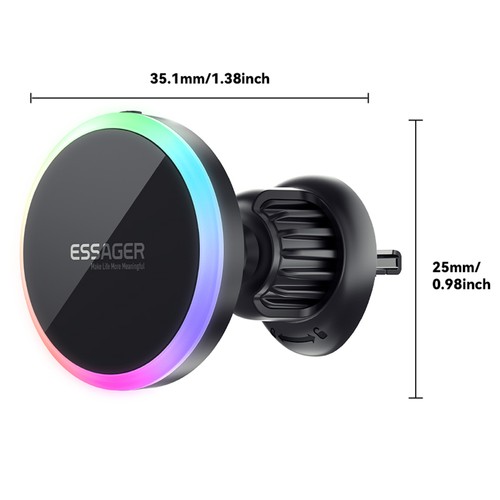 ESSAGER 15W RGB magnetisk trådlös laddare Bilhållare, för iPhone 15 14 Pro Max Samsung Xiaomi Smartphone