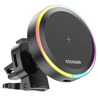 ESSAGER Qi 15W Car Phone Holder, RGB Magnetic Wireless Charger, for iPhone 15 14 13 Pro Max Samsung Smartphone - Air Outlet Type