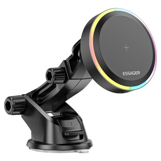 ESSAGER Qi 15W Car Phone Holder, RGB Magnetic Wireless Charger, for iPhone 15 14 13 Pro Max Samsung Smartphone - Suction Cup Type