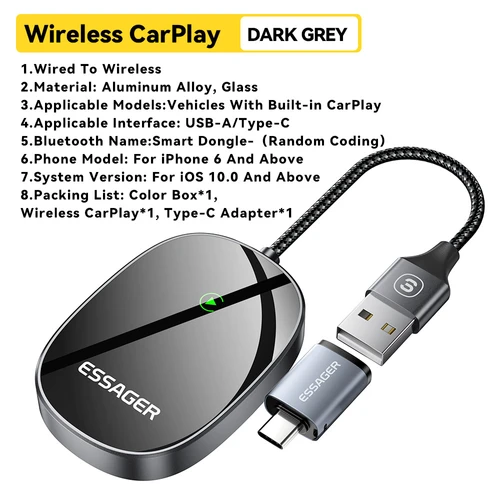 iPhone Wireless Carplay Adapter, iPhone Carplay from Wired to Wireless  CarPlay