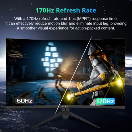 KTC H32S17 32 inch 1500R Curved Gaming Monitor 2560x1440 QHD 170Hz 16:9 ELED 99% sRGB HDR10 1ms MPRT Response Time Low-blue Compatible with FreeSync and G-SYNC USB HDMI2.0 2xDP1.4 Audio Out Flexible Adjustment with Sturdy Tripod VESA Mount Displayer