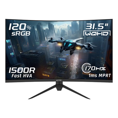KTC H32S17 32 inch 1500R Curved Gaming Monitor 2560x1440 QHD 170Hz 16:9 ELED 99% sRGB HDR10 1ms MPRT Response Time Low-blue Compatible with FreeSync and G-SYNC USB HDMI2.0 2xDP1.4 Audio Out Flexible Adjustment with Sturdy Tripod VESA Mount Displayer