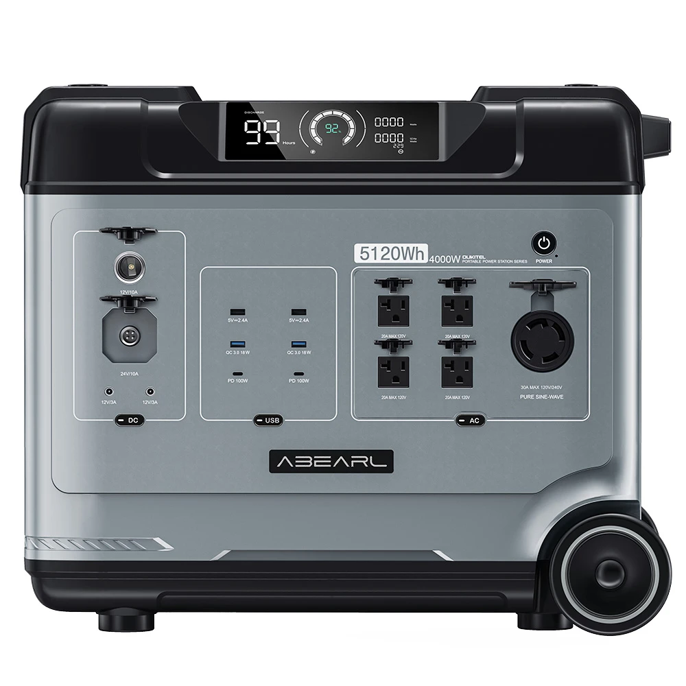 OUKITEL P5000 Pro Portable Power Station, 5120Wh LiFePO4 Battery, 4000W AC Output, Smart Temperature Control, Dual 100W USB-C, Seamless UPS Battery Backup, 15 Outputs, App Control, with Wheels