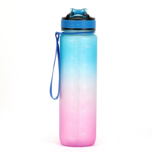 Motivierende Sportwasserflasche mit Strohhalm, 32oz