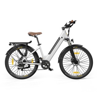 Eleglide T1 Step-Thru Electric Trekking Bike 27.5 Inch CST Tires 36V 13Ah Battery 250W Brushless Motor 25Km/h Shimano 7 Gears 100km Max Range IPX4 Waterproof 120kg Max Load Dual Disk Brakes – White