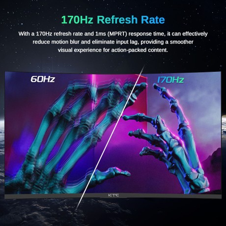 KTC H27S17 27-inch 1500R Curved Gaming Monitor QHD 2560x1440 16:9 ELED 170Hz 120% sRGB 4000:1 Contrast Ratio 1ms MPRT Response Time Low Motion Blur Compatible with FreeSync G-Sync USB 2xHDMI2.0 2xDP1.4 Audio Out VESA Mount
