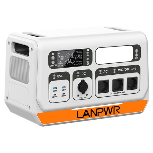 LANPWR 2200PRO Tragbares Kraftwerk, mit netzgebundenem Wechselrichter, unterstützt 200 W/400 W/600 W/800 W, 2200 W max. AC-Ausgang