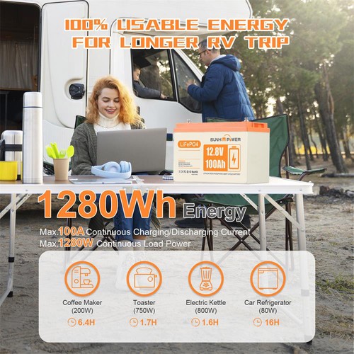 SUNHOOPOWER 12V 100Ah LiFePO4-batteri