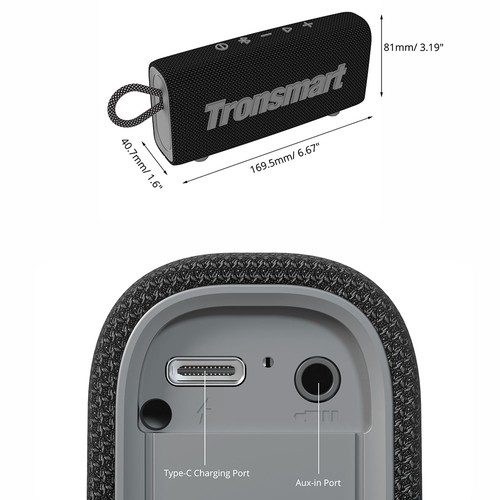 Tronsmart Trip 10 W tragbarer Bluetooth 5.3-Lautsprecher, IPX7 wasserdicht - Grau