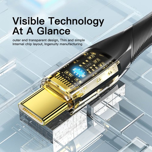 ESSAGER 100W 7A USB-A till Type-C Laddningskabel, med Transparent Technology, LED-ljus, för Samsung, Oppo, Vivo - Svart