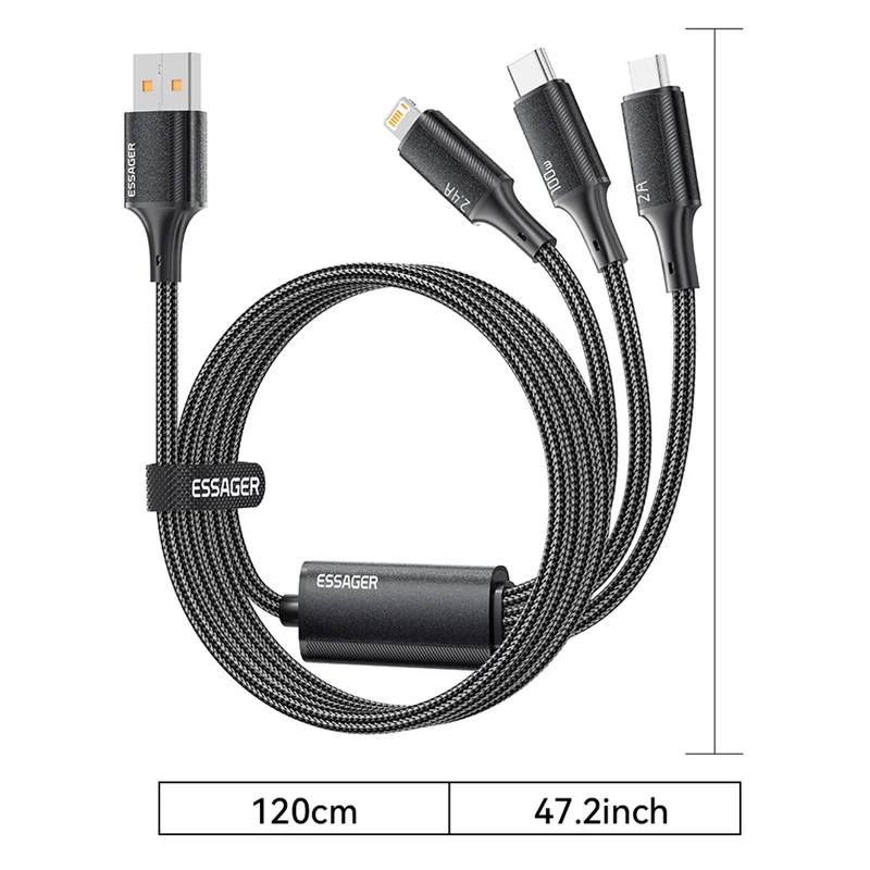 ESSAGER 100W 3 in 1 Data Cable Black