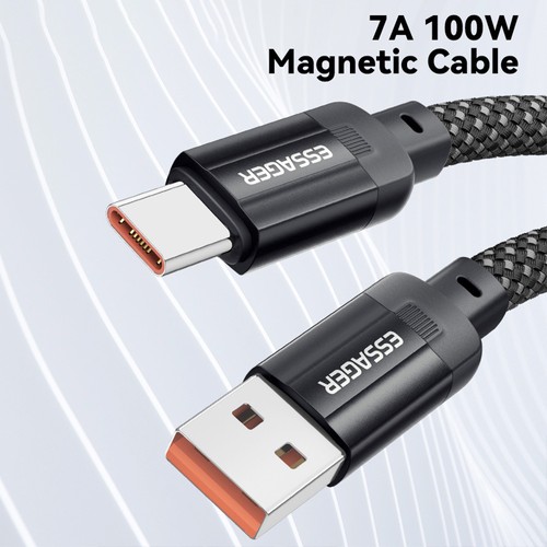 ESSAGER 100W 7A USB-A till Type-C laddningskabel, USB2.0 480Mbps, magnetisk adsorption, flexibel justering, E-Marker Chip, 1m