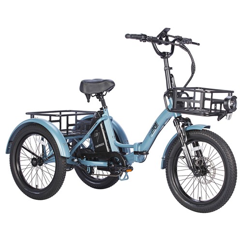 FAFREES F20 Mate Electric Tricycle, 500W Brushless Motor, 48V/18.2Ah Battery, 20*3.0-inch Fat Tires, 25km/h Max Speed, 110km Max Range, Hydraulic Disc Brakes – Blue