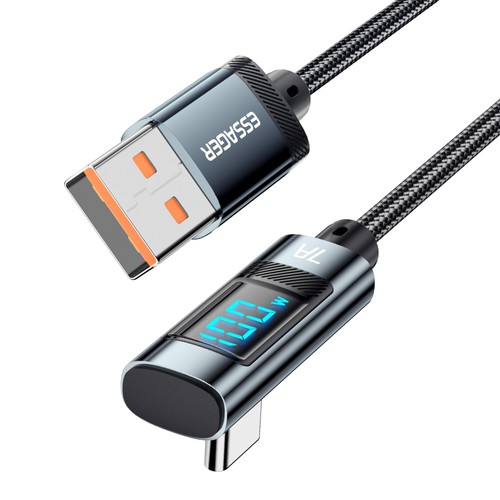 ESSAGER 100 W 7 A USB-A-auf-Typ-C-Ladekabel, Winkelstück-Design, Digitalanzeige, USB2.0 480 Mbit/s – 2 m