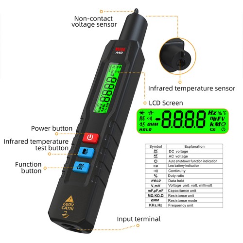 BSIDE A40 Intelligent Digital Multimeter Inga batterier