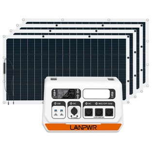 LANPWR 2200PRO 2200W Portable Power Station + 4x 180W Solar Panels, Balcony Solar System, 6000 Cycles, with On-grid Inverter, 12V/12A DC Output