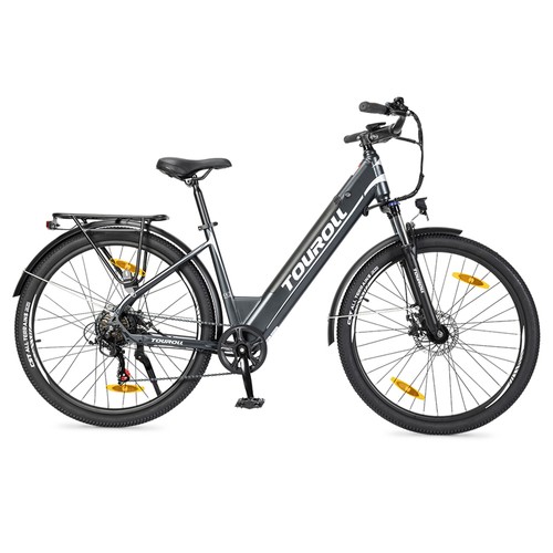 Touroll J1 ST 27.5 inch Trekking Bike with 250W Motor, 36V 15.6Ah Battery, Max 100km Range, 1.8″ LCD Display Shimano 7-Speed Disc Brake – Black