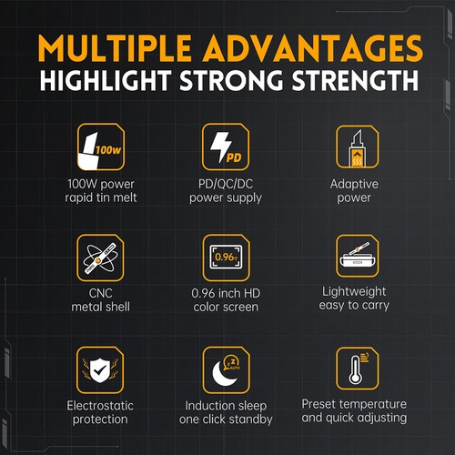 FNIRSI HS-02 Elektrischer Lötkolben, 0,96-Zoll-HD-Farbbildschirm, PD 100 W, Digitalanzeige, einstellbare konstante Temperatur – Schwarz