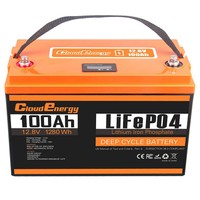 Cloudenergy Pacco batteria LiFePO12 100 V 4 Ah, 1280 Wh di energia, oltre 6000 cicli, BMS 100 A integrato, supporto serie/parallelo, per alimentazione di backup, camper, barche, solare, motore da pesca alla traina, off-grid