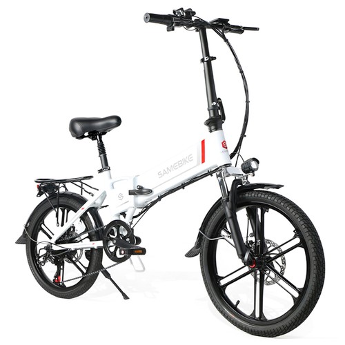 SAMEBIKE 20LVXD30-II hopfällbar elmopedcykel, 20'' däck, 48V 350W motor, 10Ah batteri 30km/h Maxhastighet - Vit