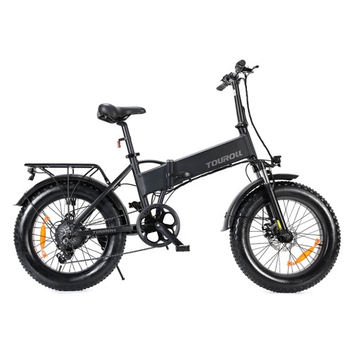 Touroll S1 Electric Mountain Bike with 20″×4.0″ Fat Tire, 60Nm Torque, 25km/h 48V 15.6Ah Battery, Easy Folding 100km Max Range, 7-speed Shimano Gear, 5 Assist Levels, Walk Mode IPX4 Suspension with Lockout – Black