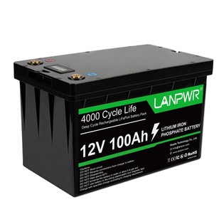 LANPWR 12V 100Ah LiFePO4 Lithium Battery Pack Backup Power, 1280Wh Energy, 4000+ Deep Cycles, Built-in 100A BMS, 24.25lb light weight, Support in Series/Parallel, Perfect for Replacing Most of Backup Power, RV, Boats, Solar, Trolling motor, Off-Grid