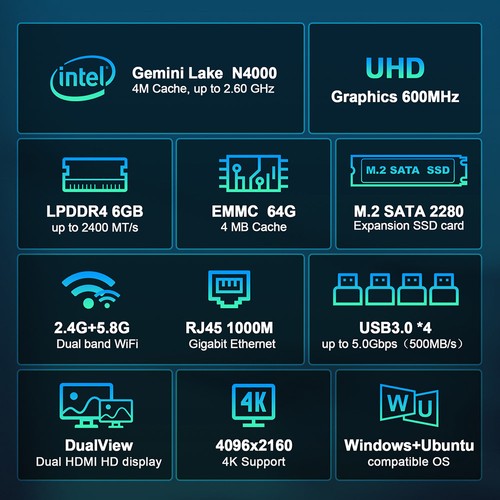 GXMO N4 Mini-PC 6 64 GB EU-Stecker