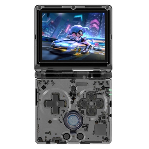 ANBERNIC RG35XXSP Flip-Handheld-Spielkonsole, 3,5-Zoll-IPS-Bildschirm, keine Spiele vorinstalliert, Hall-Magnetschalter – Transparentes Schwarz