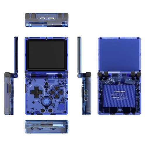 ANBERNIC RG35XXSP Flip-Handheld-Spielkonsole, 3,5-Zoll-IPS-Bildschirm, keine Spiele vorinstalliert, Hall-Magnetschalter – Transparentes Blau